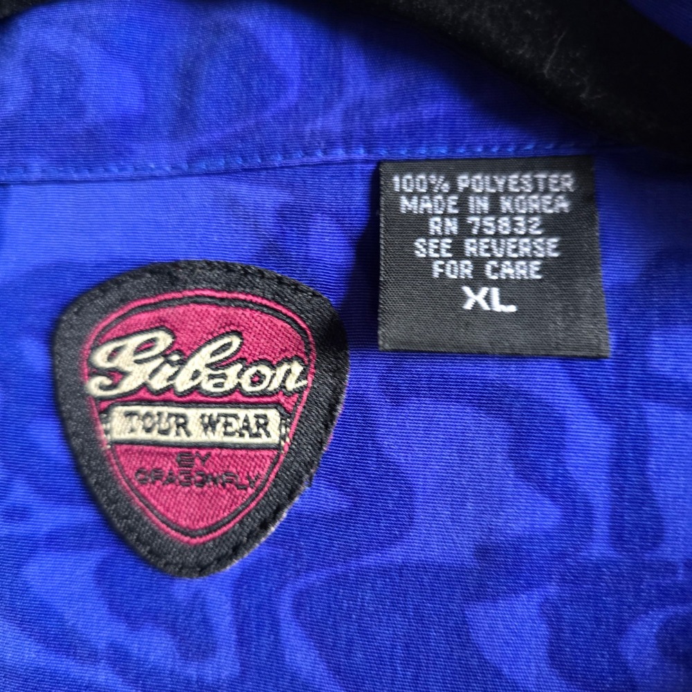 Gibson Tour Wear Dragonfly Shirt XL Blue White SG Guitar Tribal Flame Rock Mens - Picture 16 of 16